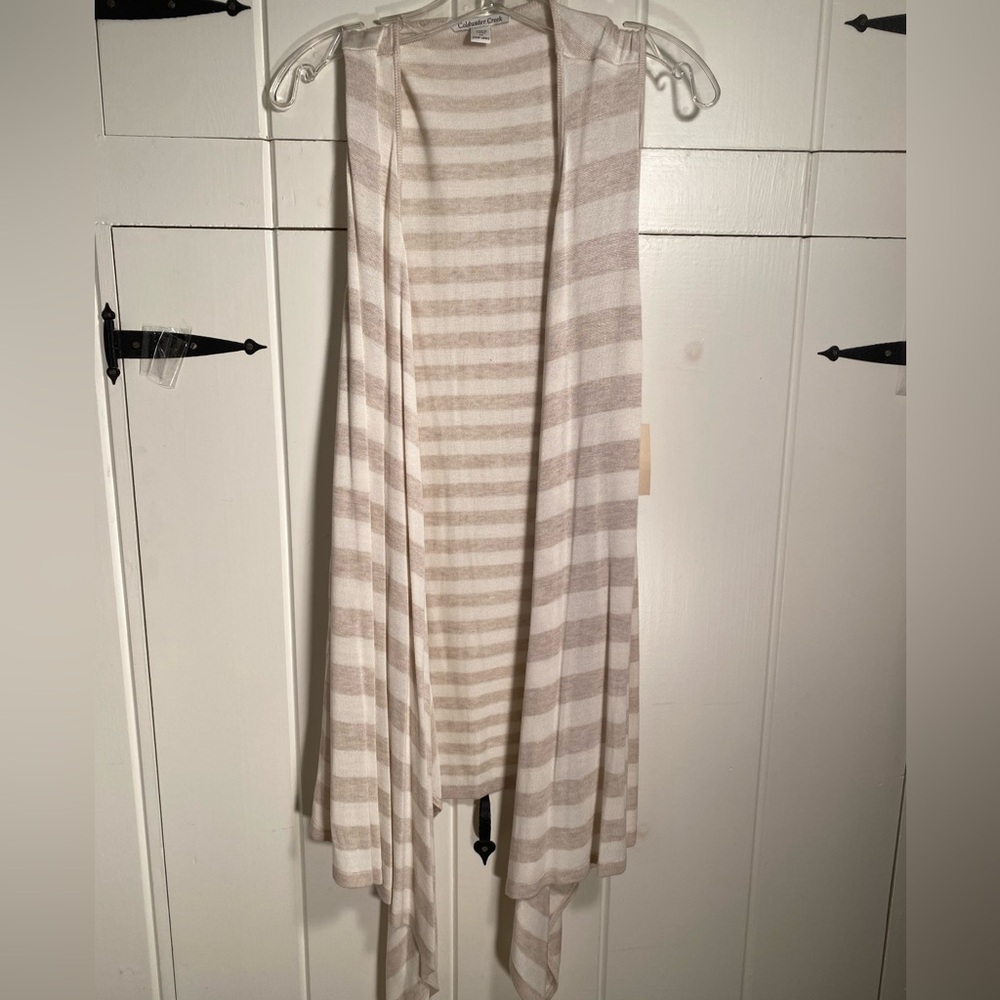 NWT Coldwater Creek Long Knit Drape Vest. Tan and White Stripe. Size 1X - Picture 1 of 4